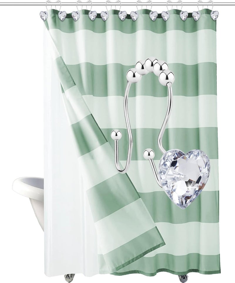 Yapicoco Shower Curtain Hooks Rings for Bathroom, 12PCS Heart Stainless Steel Rust Resistant Decorative Rhinestones Shower Curtain Rings Hangers for Shower Curtains (Double Hook Clear) - Image 5